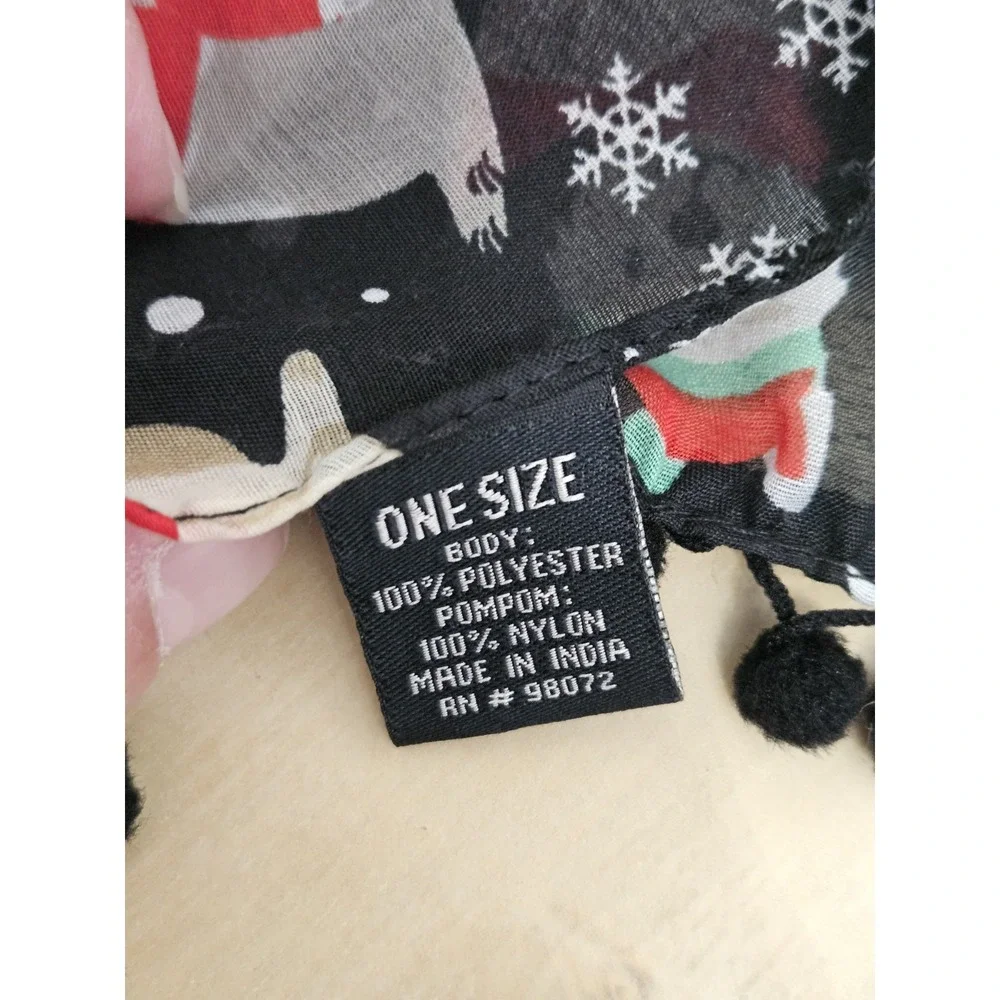 Christmas Dog Scarf Black Holiday Winter Snowflake Puppies Pompom Trim